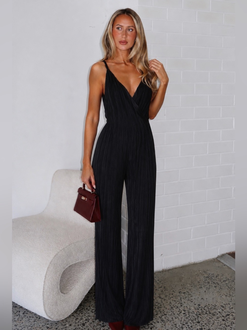 Zara Black Pleated Silk Sleeveless Wide Leg Jumpsuit Cross Front XS